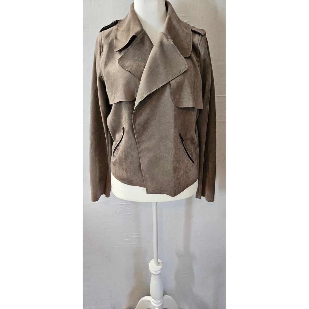 Kut from the Kloth Faux Suede Moto Jacket Taupe Brown XL KJ37101